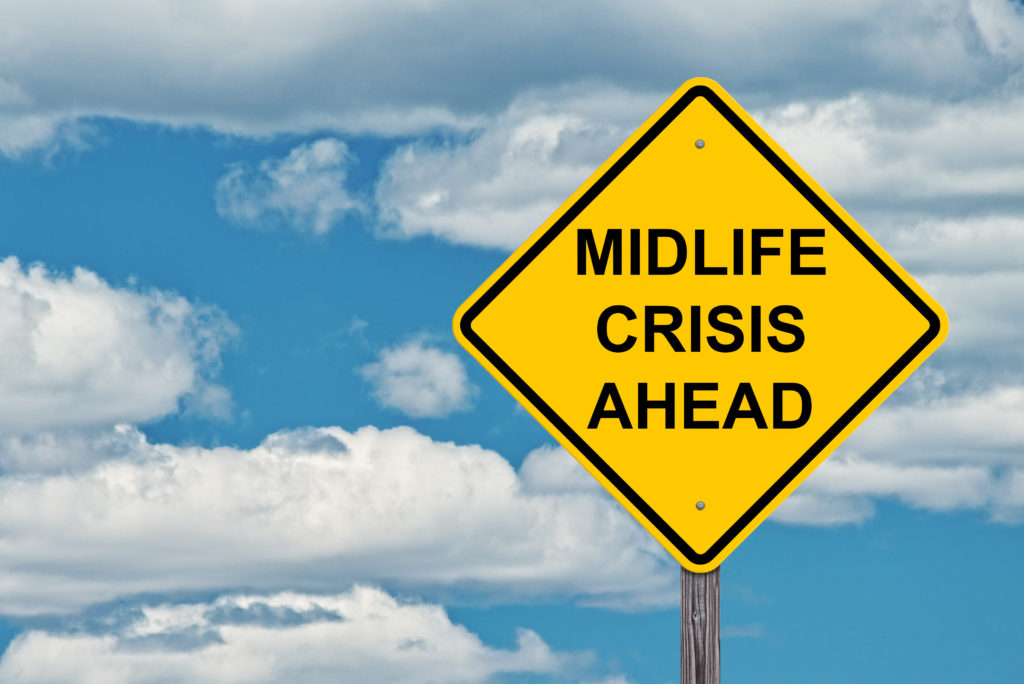 Midlife Crisis Ahead Caution Sign With Blue Sky Background